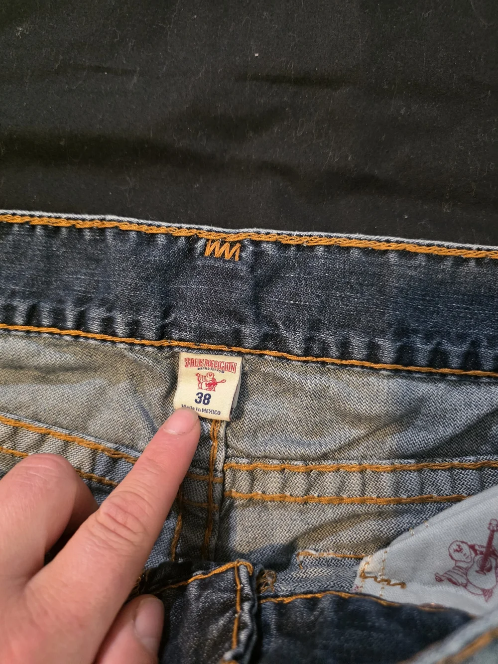 Vintage True Religion Dark Wash Jeans with Orange Stitching Mens 38/33
